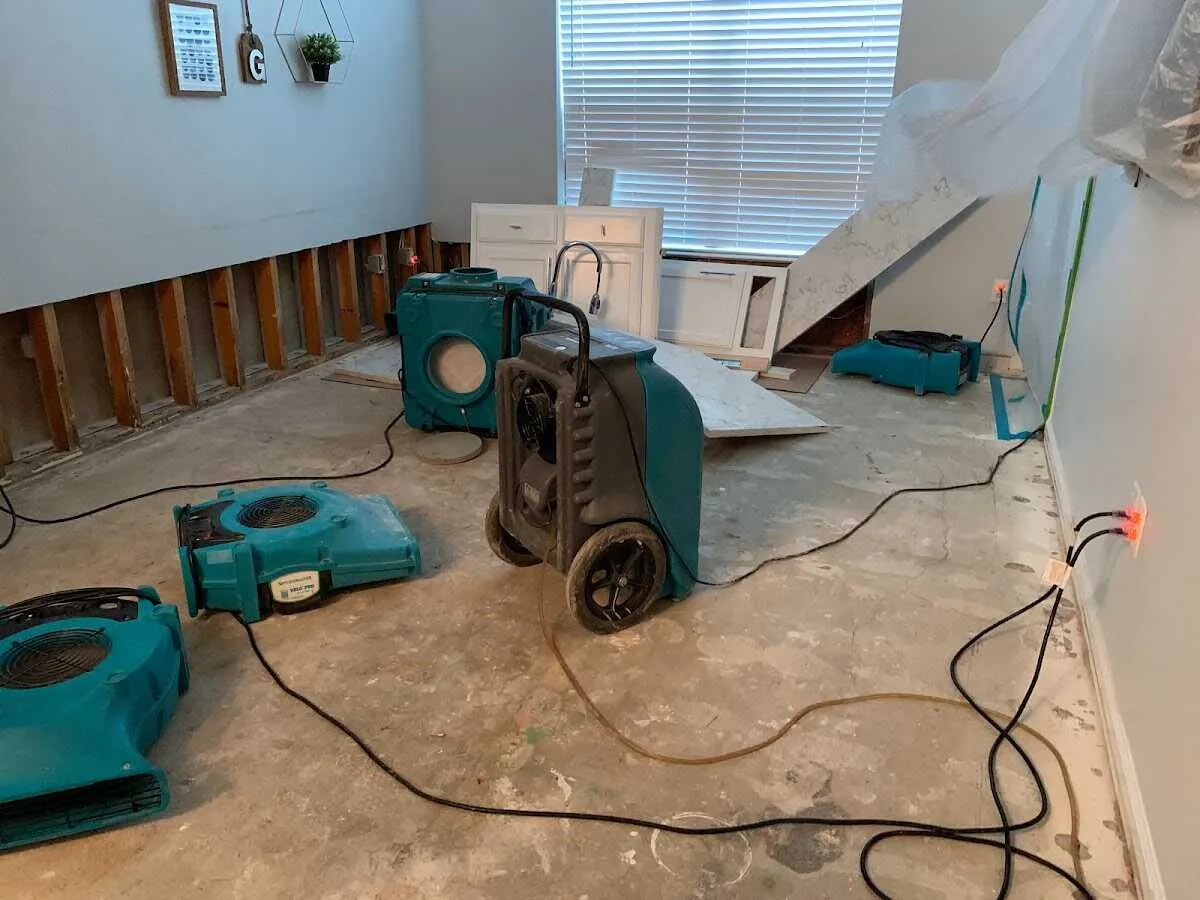 Dehumidifier in flood-cut room for Water Damage Restoration in Haddonfield